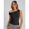 thumbnail image 2 of Womens Summer Off The Shoulder Sleeveless One Shoulder Ruched Asymmetrical Going Out Tank Crop Tops Shirts, 2 of 6