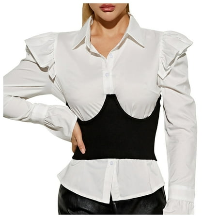 

LONKITO Women Tops New Waist Slim Fit All-Match Fish Girdle Body Sculpting Belly Belt Top Black XS