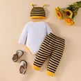 thumbnail image 3 of WOYY Boys Cartoon Bee Print Long Sleeve Romper Bodysuit Striped Pants Hat 3Pcs Outfits, Sizes 9-12M, 3 of 6
