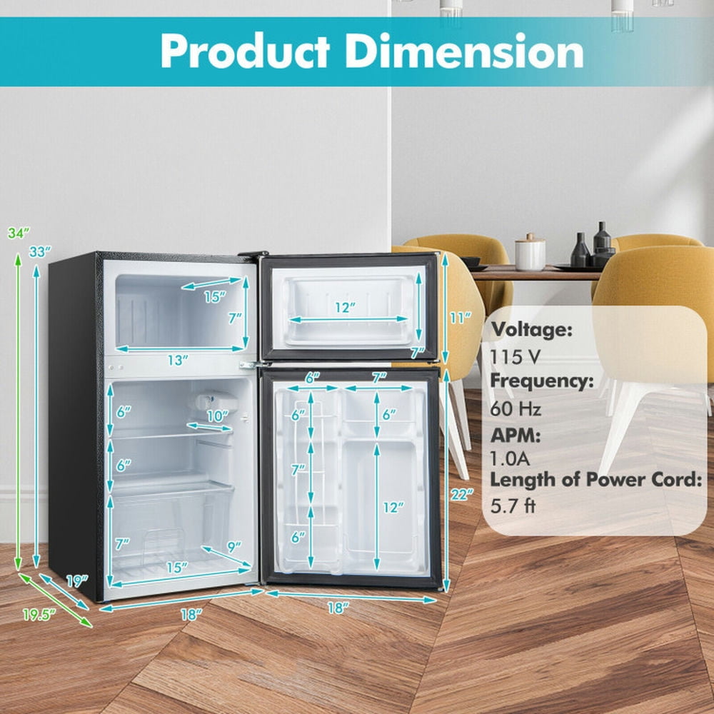 GVN Refrigerator Freezer, Fridge,3.2 Cu. Ft Compact Mini Fridge with 5 Temperature Settings