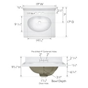 Design House Cultured Marble 19 x 17 Single Bowl Vanity Top with Centerset Mount and Backsplash, White