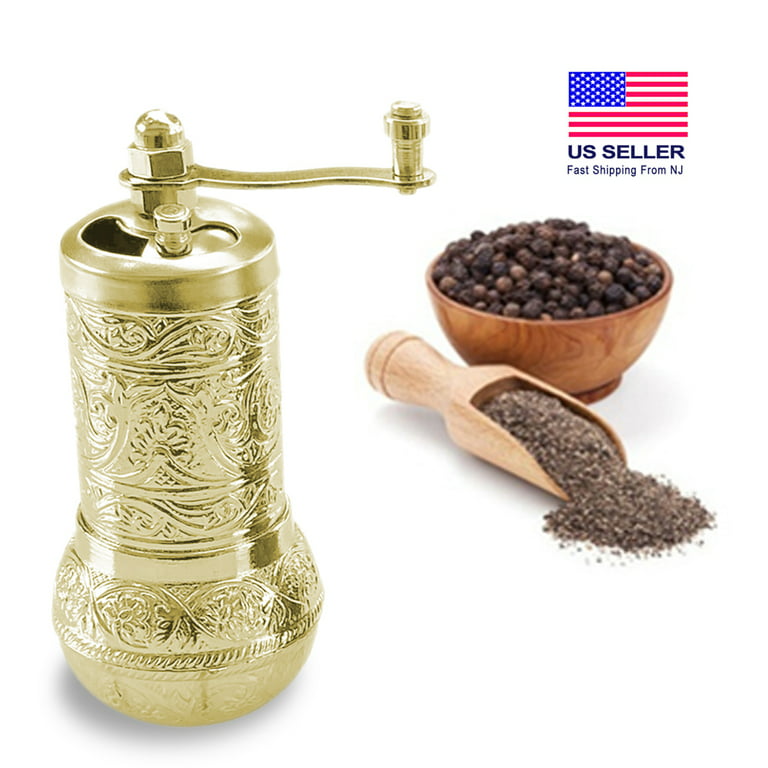 Salt and Black Pepper Grinder, Refillable Spice Grinder, Authentic Vintage  Turkish Pepper Mill Decorative, 4.2 in, Bright Gold