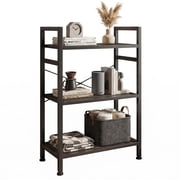 SHOUFTW 3-Tier Industrial Storage Shelves, Wooden Top with Metal Frame, Adjustable Feet for Small Space, Black