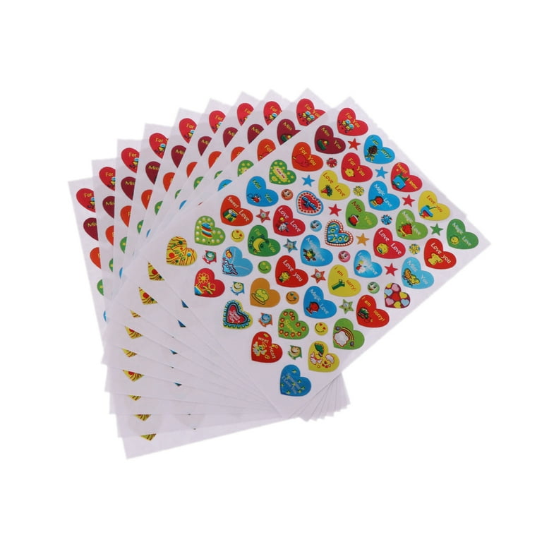 SUNRI 10 Sheets Heart Stickers Love Decorative Sticker Kids Envelopes Cards  Craft Scrapbooking Party Favors Prize Class Rewards Award Praise 