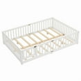 thumbnail image 2 of Montessori Bed with Rails, Queen Size Floor Bed with Door & Slats Support, Wood Playhouse Bed with Fence, No Box Spring Needed,White, 2 of 8