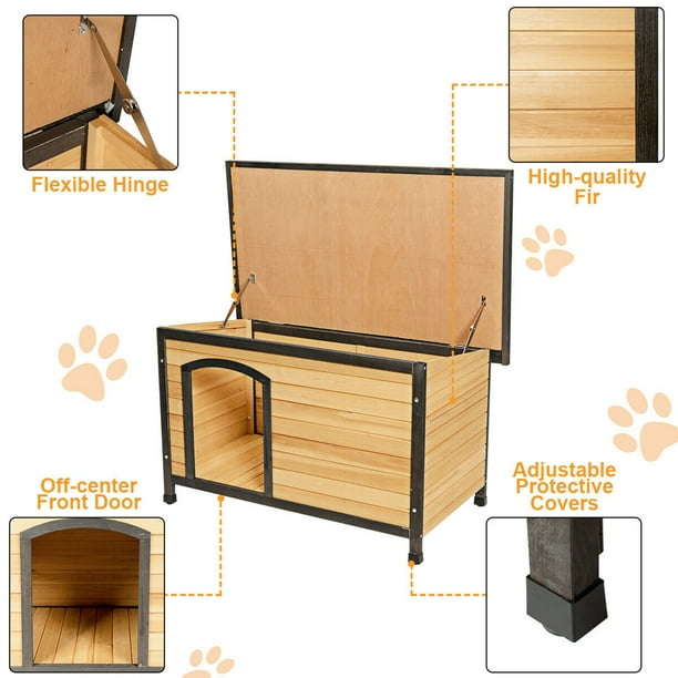 Gymax Wood Dog House Extreme Weather Resistant Pet Log Cabin Home