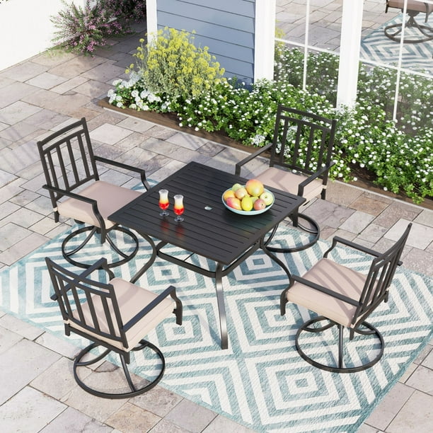Sophia & William 5 Piece Outdoor Patio Metal Dining Set Cushioned Swivel Chairs and 37" Square