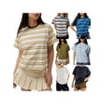thumbnail image 4 of Yunliwuli Women's Loose T-Shirt Casual Short Sleeve Crewneck Striped Print/Solid Color Tops Summer Shirts, 4 of 10