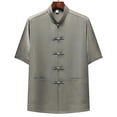 thumbnail image 1 of Blusa y camisa de manga corta con cuello alto para hombre, cómoda, lisa, de poliéster, informal, de manga corta y cuello alto., 1 of 3