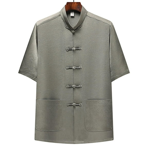 Yaoyar Mens Casual Tops Fashionable Summer Short Sleeve Solid Color Stand Collar Casual Tops Short Sleeve Shirt Casual Summer Lightweight Breathable Shirt