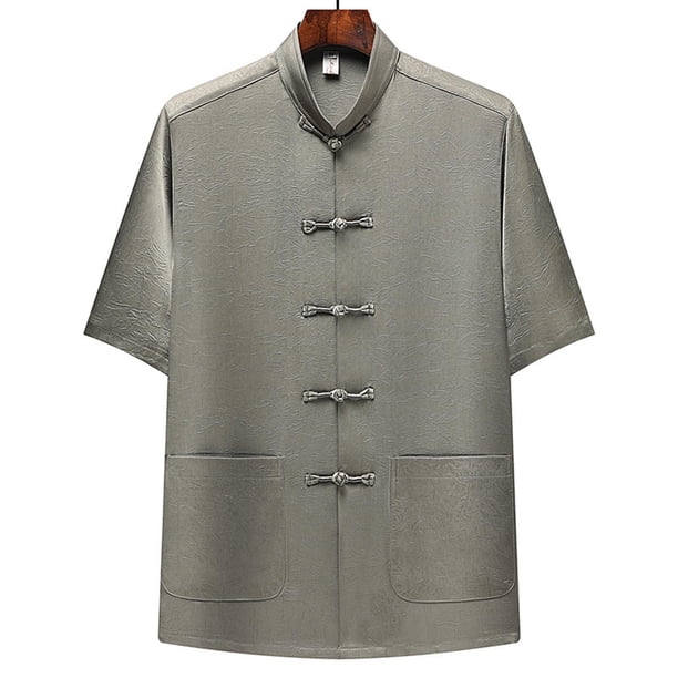pstuiky camisetas de hombre, Camisa informal de manga corta, cuello alto, lisa y cómoda para hombre ropa de hombre xxl