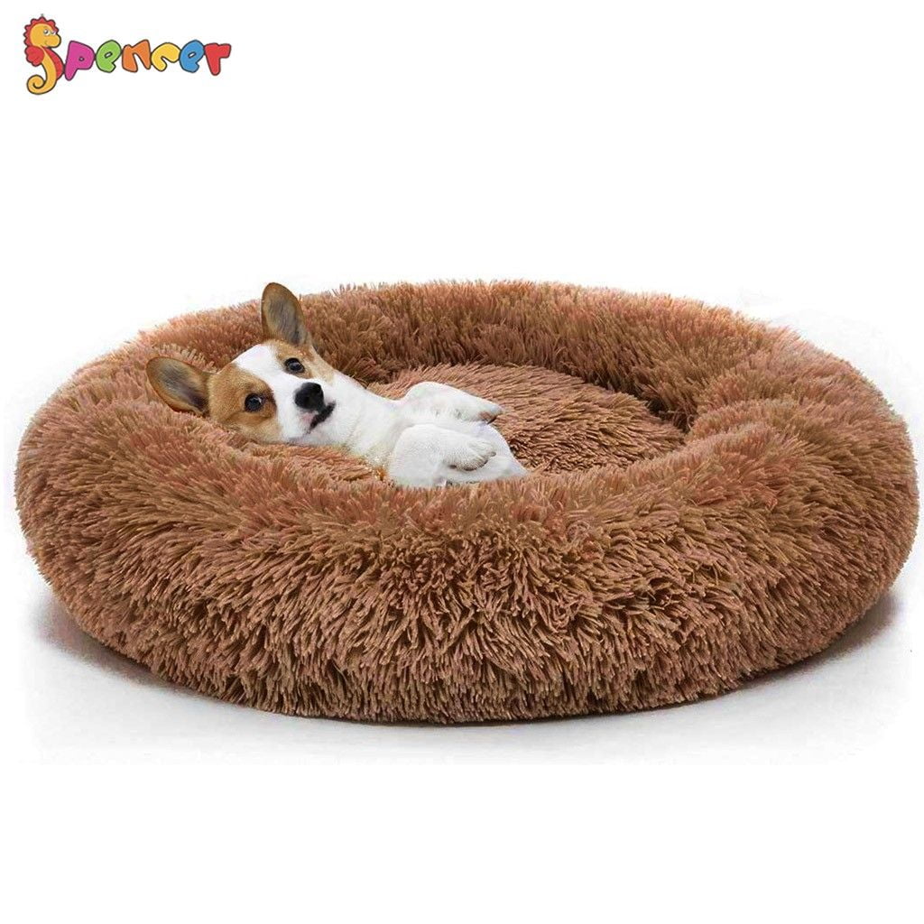 Self Warming Round Pet Pillow Cuddle Faux Fur Donut Cuddler Cat Cushion Bed Donut Dog Bed Pet Bed Machine Washable Calming Dog Beds for Medium Small Dogs