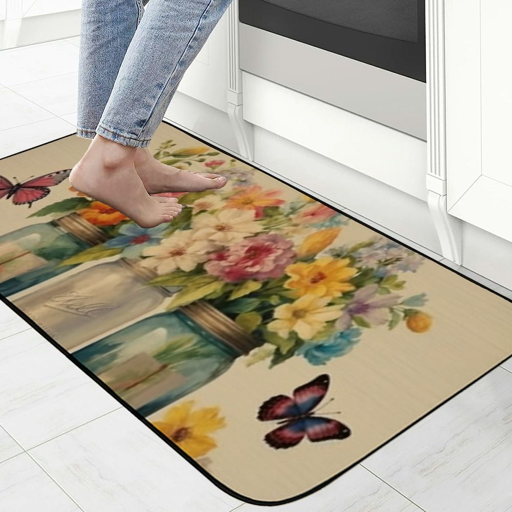 PHYHOO Flowers Vase Butterfly Decorative Door Mat, Door Mat with Non-Slip Rubber Backing, Easy Cleaning, Traps Dirt, Rug for Entry, Patio, Garage 19.68*47.24 in