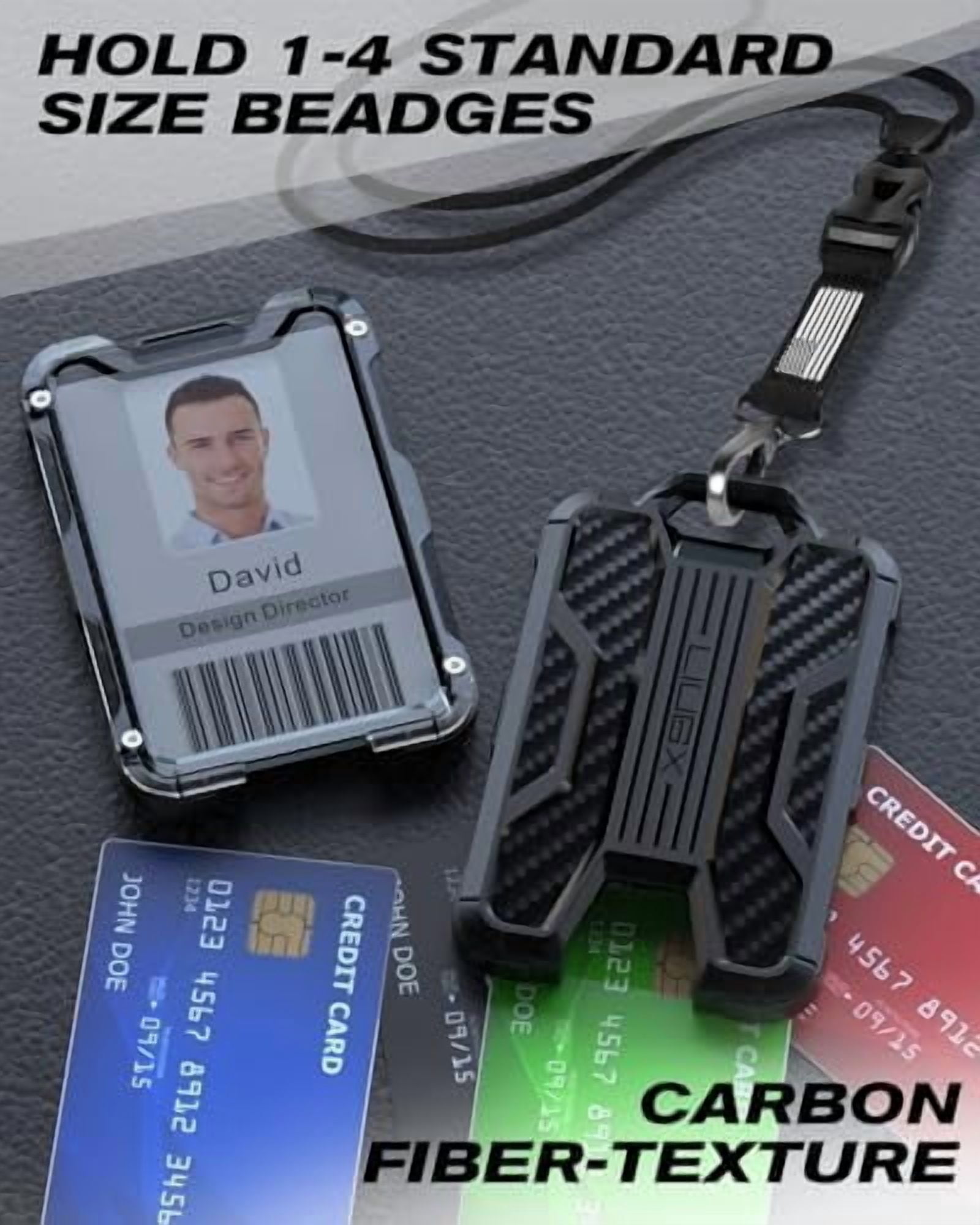 YNGLLC Badge Holder with Heavy Duty Breakaway Lanyard, Carbon Fiber-Texture, Durable ID Card Holder (Holds 6 Cards) with Quick Release Detachable Buckle, Metal Clip, American Flag