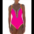 thumbnail image 1 of Traje de Baño de una Pieza para Mujer, con Control de Abdomen, Escote en V Profundo, Neón, Traje de Baño con Lazo en la Espalda, Verano 2025. Rosa Roja M, 1 of 8