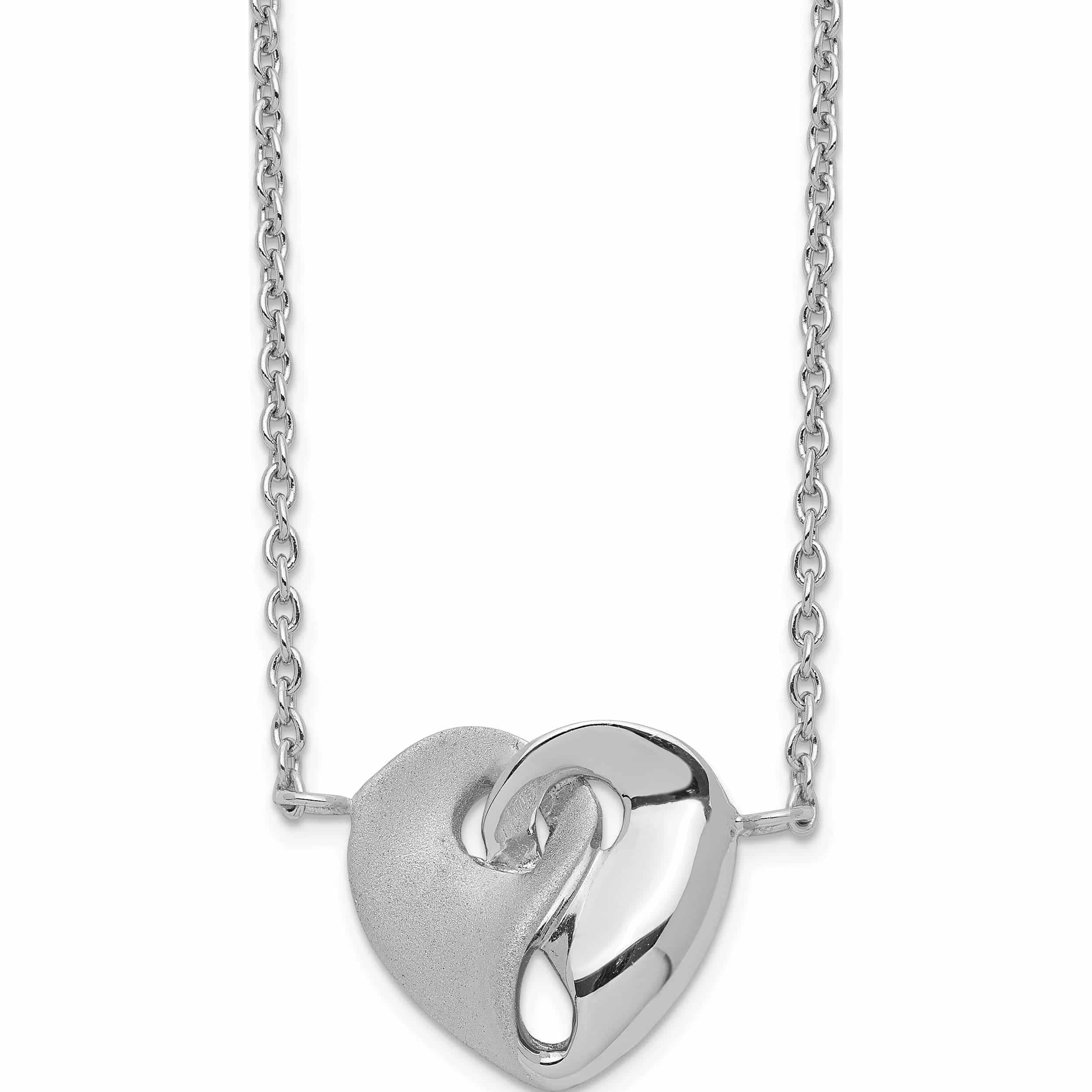 16.5 Inch Necklace 925 Sterling Silver Rhodium-plated 2-heart Cubic Zirconia With 1in Ext 