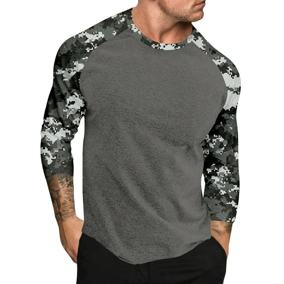 Men's Full Length Sleeve Long Slim Fit T-Shirts Camo Shirts Raglan Cotton Baseball Shirt