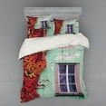thumbnail image 2 of Ambesonne Autumn Bedding Set 3 Pcs, Fall Ivy on Old House, Twin XL, Red Mint Green, 2 of 3