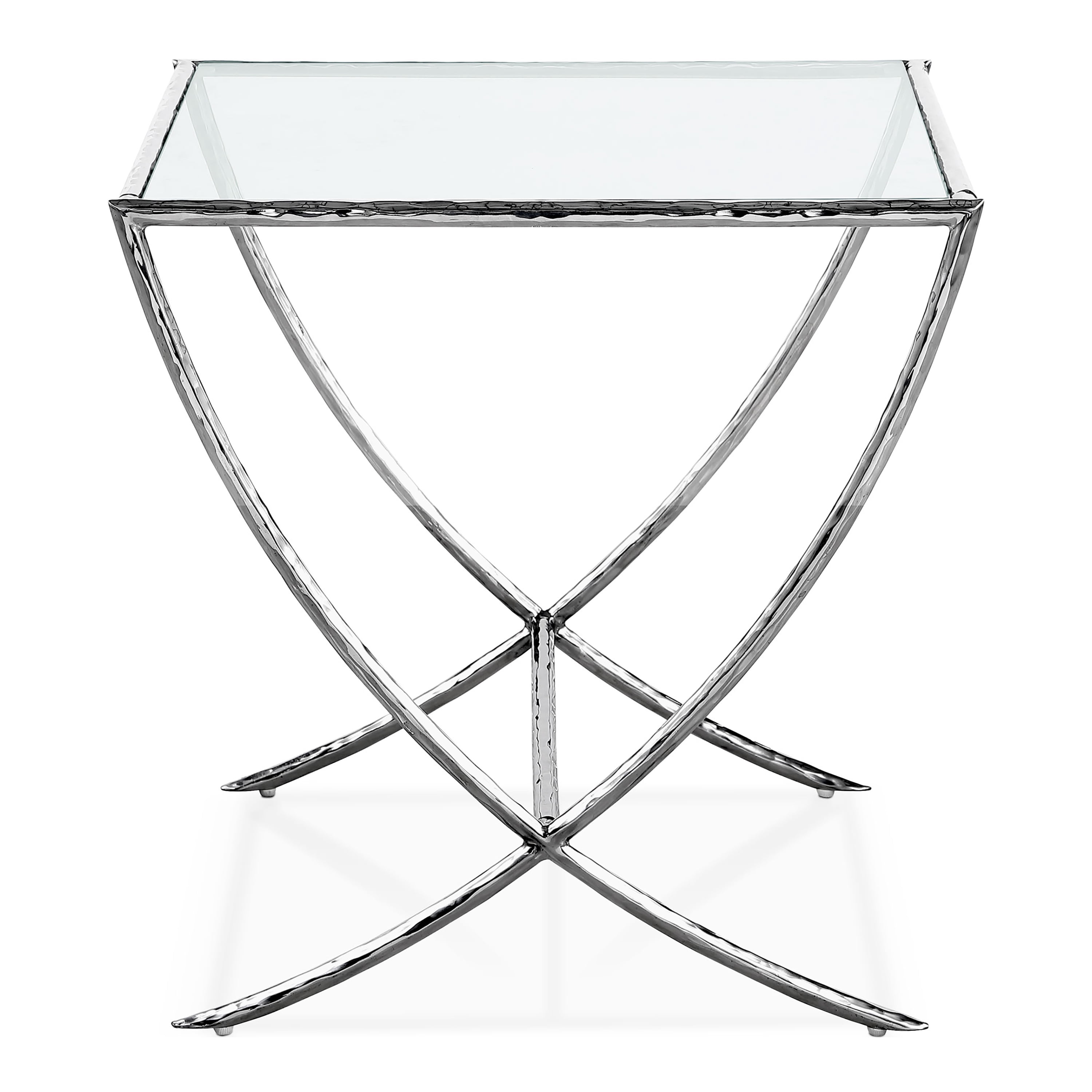 Furniture of America Zayen Modern Stainless Steel End Table with Tempered Glass Top, Chrome