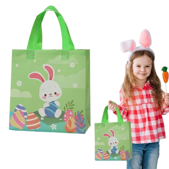 Easter Gift Bags, 10.62" x 4.72" x 11.41" Happy Easter Gift Bags with Handles, Bulk Reusable Non-Woven Bunny Bags, Perfect for Easter Egg Hunt, Kids Party Favors and Gift Wrapping Supplies
