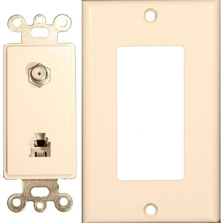 Morris Products 2 Pieces Decorator Combination Phone / CATV Jack in Lt Almond (Set of 3)