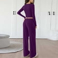 thumbnail image 4 of OIOLOYJM Two Piece Sets for Women Flowy Dressy Lounge Set Fashion Long Sleeve Cropped Tops Wide Leg Drawstring Pants Casual Outfits Spring Summer Vacation Travel Tracksuit Purple 2XL, 4 of 4