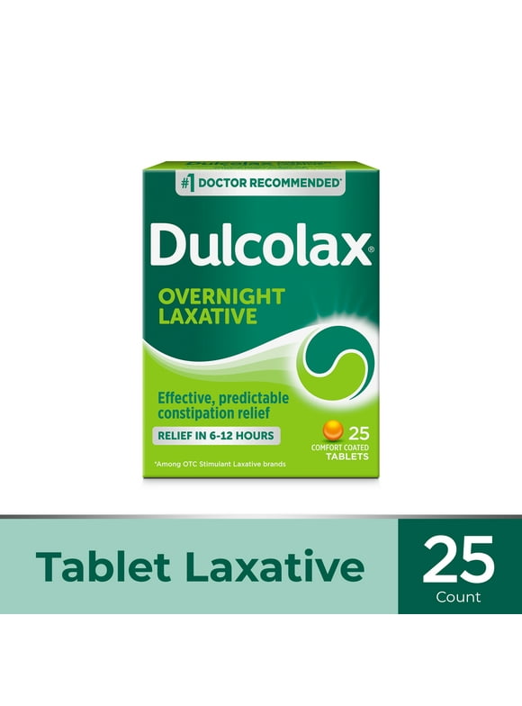 Dulcolax Bisacodyl Stimulant Laxative Tablets for Overnight Constipation Relief, 5 mg, 25 Pills