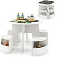 thumbnail image 1 of OLAKIDS Toddler Table and Chair Set with 4 Storage Stools, Wooden Flower Shaped Nesting Table with Blackboard Drawers, Children Multi-Activity Table for Art Crafts Draw Read Boys Girls 3+, 1 of 9