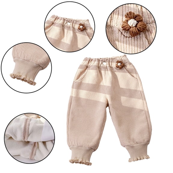 KYAIGUO 1-7T Toddler Kids Girls Winter Fleece Pants Warm Trousers Padded Casual Bottoms Baby Cotton Pants
