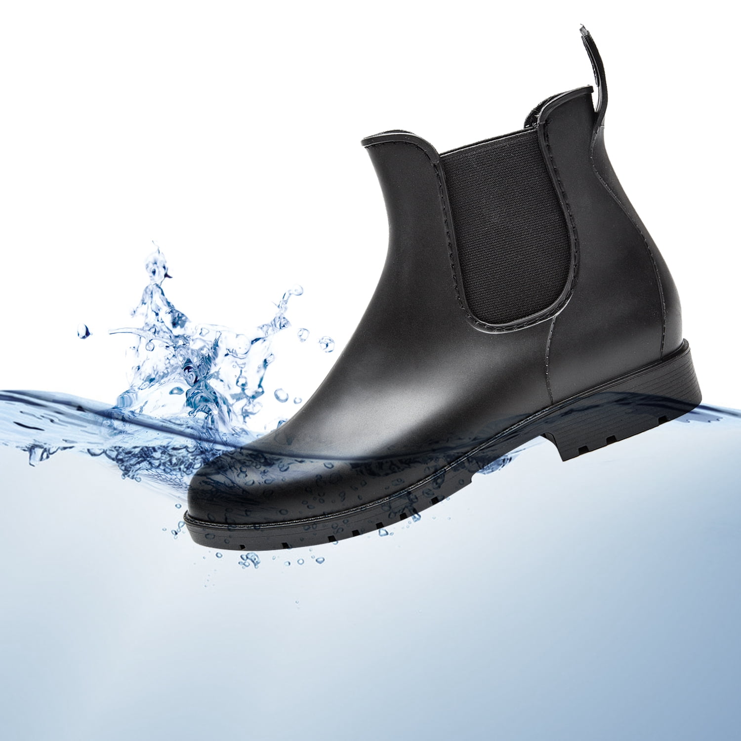 DKSUKO Women s Short Ankle Rain Boots Lightweight Chelsea Rain Shoes Rubber Waterproof Garden Booties Black 7