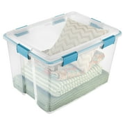 Sterilite Large Gasket Box, 80 Quart Clear Weather-Resistant Plastic Storage Bin with Gasket Seal and Latch Lid, Blue