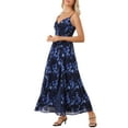 thumbnail image 4 of INSPIRE CHIC Women's Floral Print Dress Knot Front Sweetheart Neck Split Elegant Maxi Dress XS Navy Blue, 4 of 6