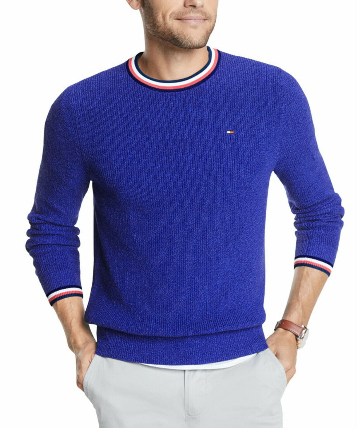 Temerity Uitputten Buiten adem Tommy Hilfiger Mens Geneva Regular-Fit Tipped Ribbed-Knit Sweater,Choose  Sz/Colo: L/Sky Captain Blue - Walmart.com