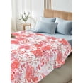thumbnail image 4 of Red Pink Flowers California King Size Flat Sheet, Wrinkleproof & Fadeproof Cooling Flat Bed Sheet Only, Watercolor Summer Botanical Floral Breathable Soft Bedding Top Sheets 108 x 98 Inches, 4 of 8