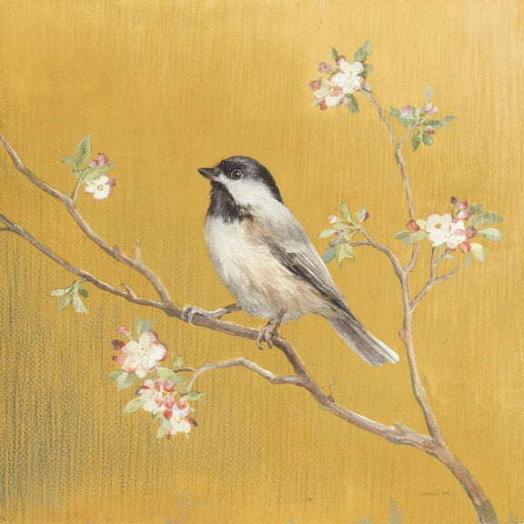 Art.com Black Capped Chickadee on Gold Art Print by Danhui Nai, 16" x 16"