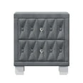 thumbnail image 5 of Elegant Grey Velvet Nightstand with 2 Drawers &amp; Crystal Handle | Button-Tufted Storage Bedside Table for Bedroom | 18.1" W x 20" H, 5 of 16