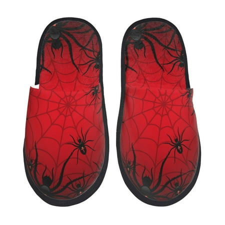 Balery Spiders On The Web And Space Slient Indoor Furry Fleece Comfort House Shoes Soft Non-Slip Home Shoes Cotton slippers House Slippers-- Medium