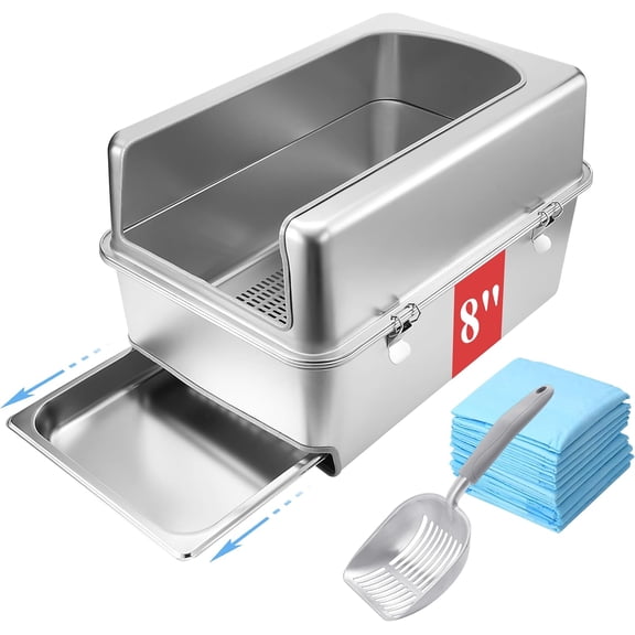 8" Sifting Pull-Out Litter Box with Lid for Pine Pellets