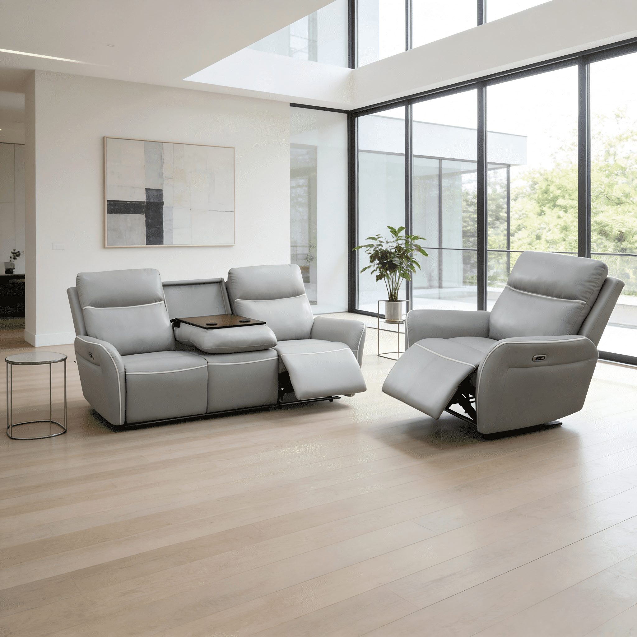 Gewnee Air Leather Recliner Sofa Set Power Reclining Sofa with 1 Chair 2 Piece Reclining Living Room Set for Home Theater