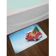 thumbnail image 2 of Christmas Bath Mat, Red Classical Pickup Truck with Tree Gifts and Ornaments Snowy Winter Day Image, Plush Bathroom Decor Mat with Non Slip Backing, 29.5" X 17.5", Blue Red, 2 of 2