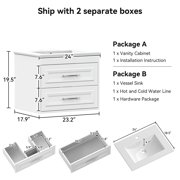 ELECWISH 24 White Single Bathroom Vanity Set - Floating Wall Mounted Cabinet, Modern Style Vanity Combo (Faucet Not Included)