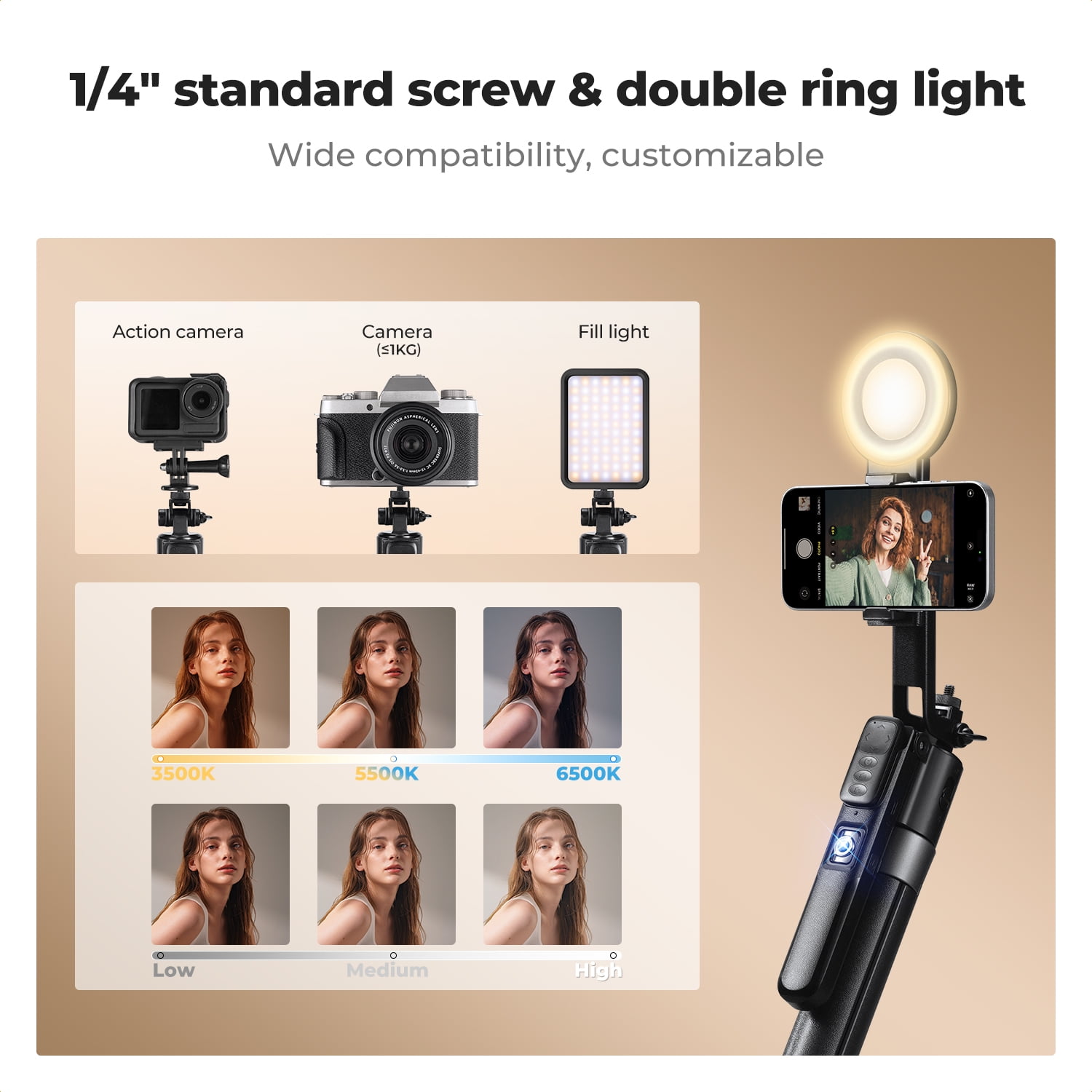 K&F CONCEPT 71" Face Tracking Tripod, Auto Face Tracking Selfie Stick with 2 Fill Lights, Auto Face Tracking Tripod 360 Totation with Stand, Gesture Control, Remote Control