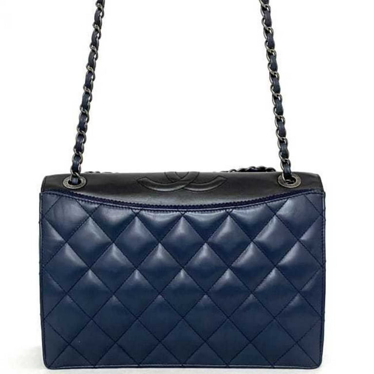 Pre-Owned CHANEL Chain Shoulder Bag Navy Black Silver