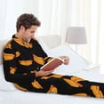 thumbnail image 4 of Mens Pajamas Set, Cartoon Hot Dog Print Black Button Down Long Sleeve Loungewear Sleepwear Pjs sets for Men, 4 of 5