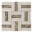 thumbnail image 2 of Sample - Beige Cream Marble Stone Gold Sand Glass Parquet Mosaic Tile Wall Backsplash, 2 of 6