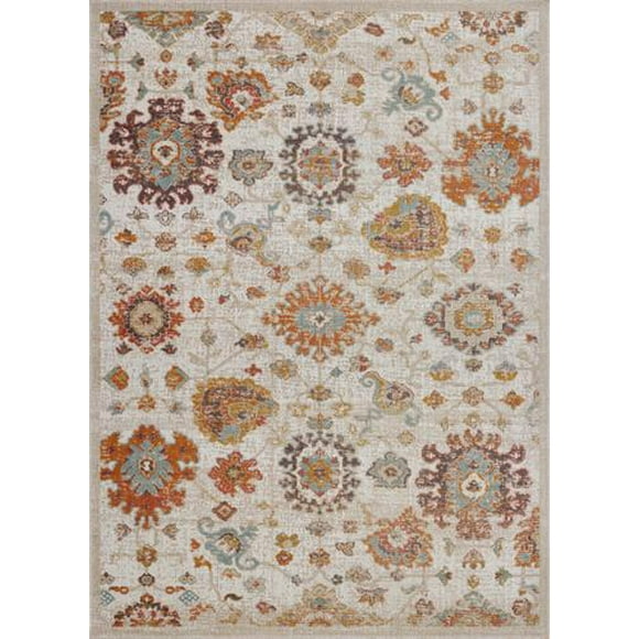 LaDole Rugs Venice Marigold Cream Ornamental Indoor/Outdoor Area Rug, 5'3' x 7'6'
