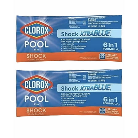 Clorox Pool&Spa Shock XtraBlue 6-in-1 Formula, 1 lb Bags, 2 Pack, (2 lb Total)