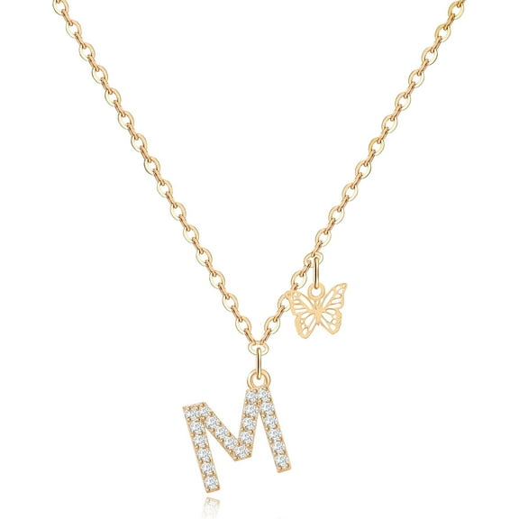 Dainty Initial Necklace Butterfly Pendant Necklace, 14K Gold Plated Cubic Zirconia Letter Dainty Necklaces Jewelry Birthday Gifts For Women[o2172]