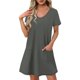 thumbnail image 1 of Vestido Corto de Verano de Moda de Color Sólido Vestido Casual de Cuello en V de Manga Corta, Desgaste Ligero de Poliéster para las Mujeres, Lavado de Manos, 1 of 7