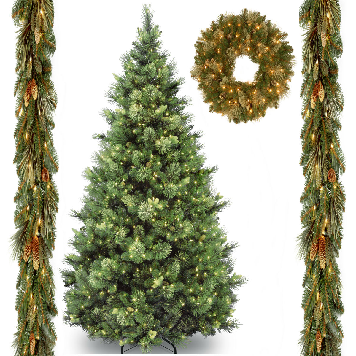 6.5 ft. Carolina Pine Tree, Pine Wreath, Pine Garland (2 pack) includes